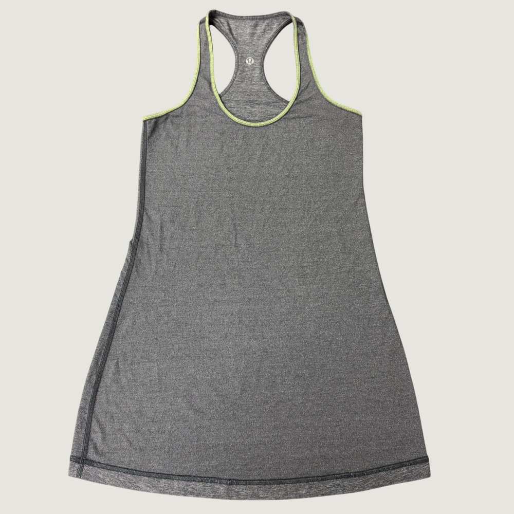Lululemon Racerback Athletic Tank Top Heathered Gray Lime Green Trim Size 4